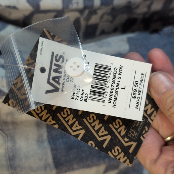 NWT Vans HOMESPUN LONG SLEEVE WOVEN TOP in Ashley Blue Size L - Picture 5 of 9